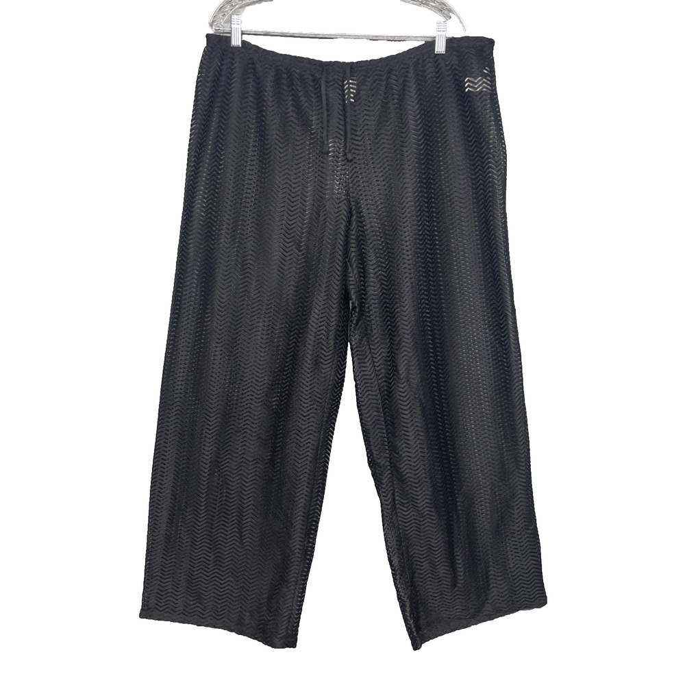 NWT Calvin Klein Swimwear Cover Up Pants Black Chevron Mesh XL Wide Leg Beach